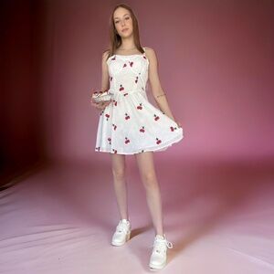 NEW Cherry print dress sundress summer dress cute dresses white dresses cherry d